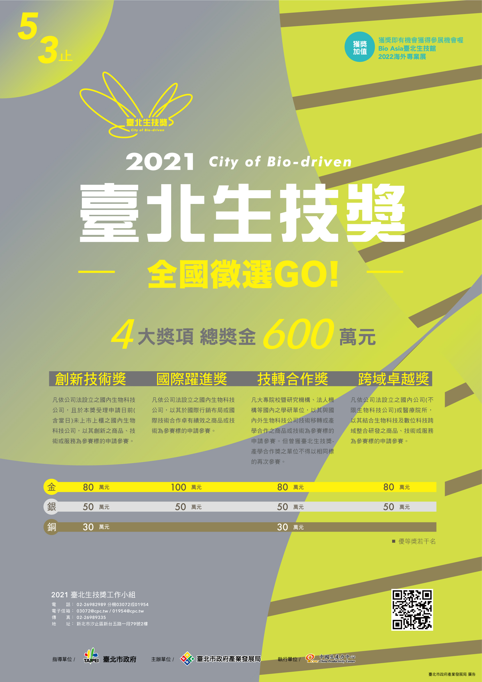 【活動】財團法人中國生產力中心「2021臺北生技獎」