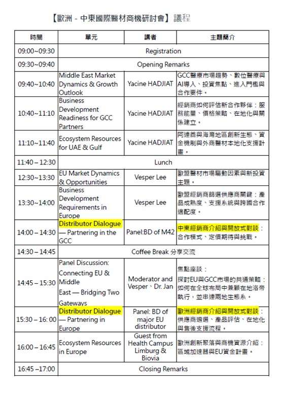 【商機研討會】洞察×連結×執行力：開啟歐洲-中東國際醫材市場新商機